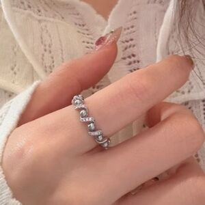 NEW! Stunning Elegant Silver Gray Pearl & Diamond Swirl-twisted Women's Ring